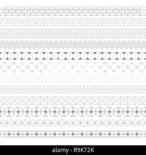 Der Vektor geometrische Teiler. Grenzen für den Text, Einladungskarten, verschiedenen Drucken Editionen. Nahtlose horizontale Muster. Modernes trendiges ele Stock Vektor