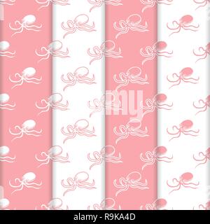 Satz 4 Vector nahtlose Muster mit Kraken. Meer Einwohner. Tiere unter Wasser. Design für die Verpackung, Stoff, marine Hintergrund drucken. Stock Vektor