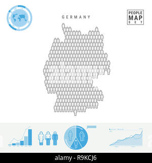 Deutschland Menschen auf das Symbol Karte. Leute in der Form einer Karte von Deutschland. Stilisierte Silhouette von Deutschland. Bevölkerungswachstum und Überalterung Infografik Grundschule Stockfoto