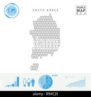 Südkorea Menschen auf das Symbol Karte. Leute in der Form einer Karte von Südkorea. Stilisierte Silhouette von Südkorea. Bevölkerungswachstum und Überalterung Infogr Stockfoto