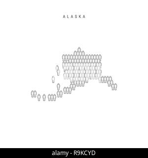 Leute Karte von Alaska, US-Staat. Stilisierte Silhouette, Leute in der Form einer Karte von Alaska. Alaska Bevölkerung. Abbildung isoliert auf weißem B Stockfoto