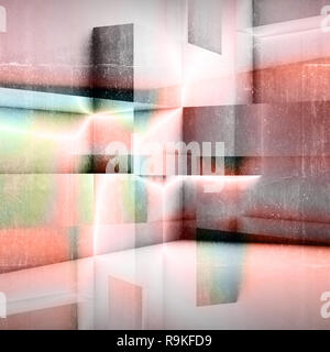 Abstrakte farbenfrohe Square konkreten Hintergrund Muster mit Double Exposure Effekt, 3D-Rendering illustration Stockfoto