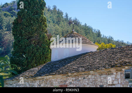 Äußere des byzantinischen Griechisch-orthodoxen, der Kirche in Thassos Stadt auf der Insel Thassos, Griechenland Stockfoto