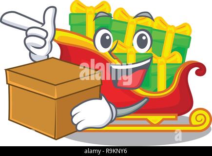 Mit box Weihnachtsmann sleigh in Form Cartoon Stock Vektor