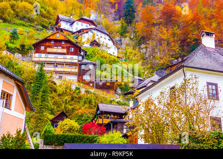 Malerische und herrlichen Blick auf die Stadt Szene, Unsesco Hallstatt, Österreich, Salzkammergut in Europa Stockfoto