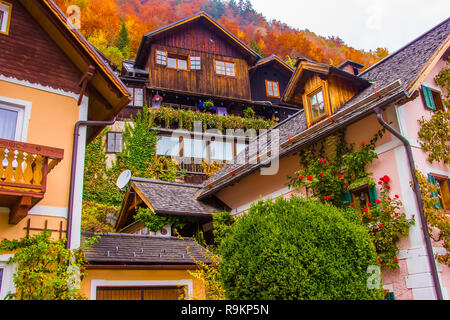 Malerisch und wunderschön und Blick auf die Straße von Hallstatt Stadt Szene, Unsesco, Österreich, Salzkammergut in Europa Stockfoto