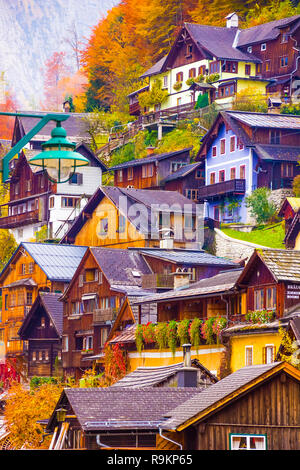 Malerische und herrlichen Blick auf die Stadt Szene, Unsesco Hallstatt, Österreich, Salzkammergut in Europa Stockfoto