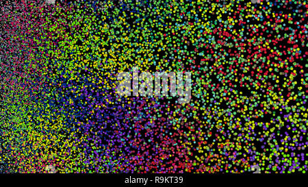 Partikel Kugeln abstrakt Hintergrund. Flug zwischen bunten Gasmoleküle 3d-Abbildung. Stockfoto