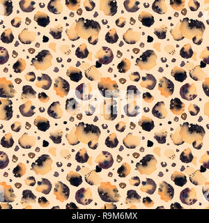 Nahtlose Animal-print. Schöne gefleckte Haut Muster auf weißem Hintergrund. Wilde Mischung von Leopard und Tiger stripes, Handgemalten Aquarell. Stockfoto
