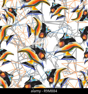 Aquarell aquatische Unterwasser bunten tropischen Fischen Abbildung. Nahtlose Muster. Stockfoto