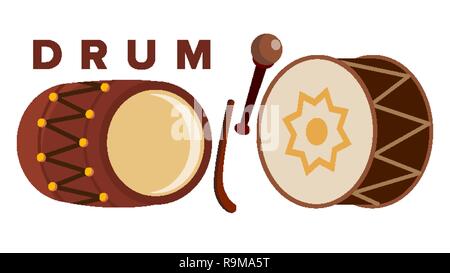 Drum Set Vektor. Stick. Klassische laut Schlaginstrument. Festliche Symbol. Isolierte Cartoon Illustration Stock Vektor