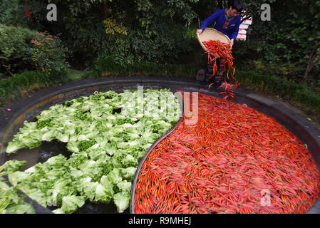 Hangzhou, China. 26. Dezember, 2018. Touristen hot pot und die Federkraft an der hotpot-foermige Feder genießen Sie im Winter in einem Hotel in Hangzhou, China Zhejiang Provinz. Credit: SIPA Asien/ZUMA Draht/Alamy leben Nachrichten Stockfoto