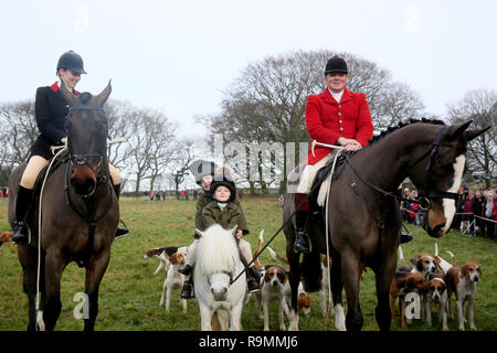 Rivington, Chorley, Lancashire, UK. 26. Dezember, 2018. Die holcombe Jagden traditionellen Boxing Day treffen sich Rivington Scheunen, Chorley, Lancashire, UK, 26. Dezember 2018 Quelle: Barbara Koch/Alamy leben Nachrichten Stockfoto