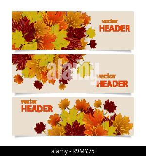 Set aus bunten Herbst Banner mit Ahorn Blätter, Vektor, Abbildung Stock Vektor