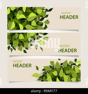 Satz von Green Header mit Blättern und Banner, Vektor, Abbildung Stock Vektor