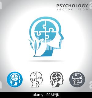 Psychologie Icon Set, Sammlung von Puzzle Kopf verstand Symbole, Vector Illustration Stock Vektor