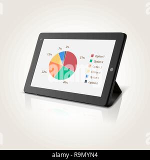 Moderne schwarze Tablet-PC mit Diagramm Kreisdiagramm auf dem Bildschirm, Vector Illustration Stock Vektor