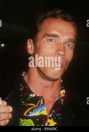 SANTA ANA, Ca - 12. Juni: Schauspieler Arnold Schwarzenegger Besucht werbe Party für "Last Action Hero" am 12. Juni 1993 im Planet Hollywood in Santa Ana, Kalifornien. Foto von Barry King/Alamy Stock Foto Stockfoto