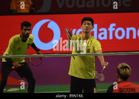 Hyderabad, Indien. 25 Dez, 2018. Die Spieler sind in Hyderabad Hunter vs Chennai Smashers Eröffnung Riegel in Vodafone Premier Badminton Liga 4 an Indoor Stadium Gachibowli Hyderabad. Credit: Varun Kumar Mukhia/Pacific Press/Alamy leben Nachrichten Stockfoto