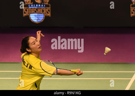 Hyderabad, Indien. 25 Dez, 2018. Die Spieler sind in Hyderabad Hunter vs Chennai Smashers Eröffnung Riegel in Vodafone Premier Badminton Liga 4 an Indoor Stadium Gachibowli Hyderabad. Credit: Varun Kumar Mukhia/Pacific Press/Alamy leben Nachrichten Stockfoto