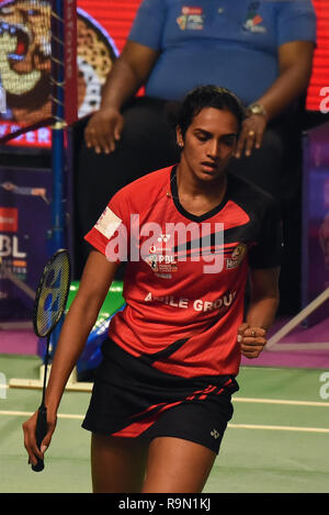 Hyderabad, Indien. 25 Dez, 2018. Die Spieler sind in Hyderabad Hunter vs Chennai Smashers Eröffnung Riegel in Vodafone Premier Badminton Liga 4 an Indoor Stadium Gachibowli Hyderabad. Credit: Varun Kumar Mukhia/Pacific Press/Alamy leben Nachrichten Stockfoto