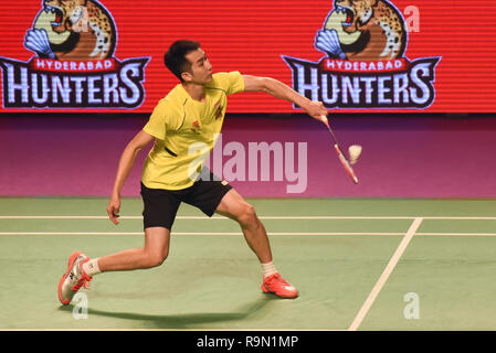 Hyderabad, Indien. 25 Dez, 2018. Die Spieler sind in Hyderabad Hunter vs Chennai Smashers Eröffnung Riegel in Vodafone Premier Badminton Liga 4 an Indoor Stadium Gachibowli Hyderabad. Credit: Varun Kumar Mukhia/Pacific Press/Alamy leben Nachrichten Stockfoto