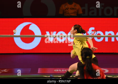 Hyderabad, Indien. 25 Dez, 2018. Die Spieler sind in Hyderabad Hunter vs Chennai Smashers Eröffnung Riegel in Vodafone Premier Badminton Liga 4 an Indoor Stadium Gachibowli Hyderabad. Credit: Varun Kumar Mukhia/Pacific Press/Alamy leben Nachrichten Stockfoto