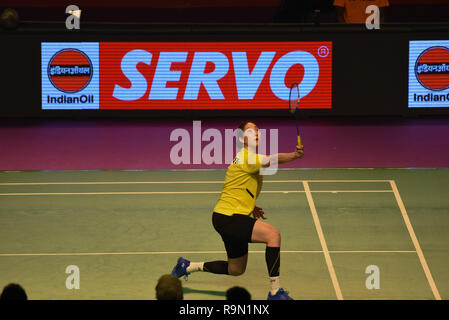 Hyderabad, Indien. 25 Dez, 2018. Die Spieler sind in Hyderabad Hunter vs Chennai Smashers Eröffnung Riegel in Vodafone Premier Badminton Liga 4 an Indoor Stadium Gachibowli Hyderabad. Credit: Varun Kumar Mukhia/Pacific Press/Alamy leben Nachrichten Stockfoto