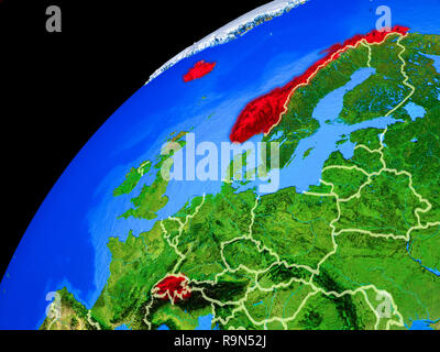 EFTA-Länder aus dem Weltraum. Der Planet Erde mit Ländergrenzen und extrem hohe Detail des Planeten. 3D-Darstellung. Elemente dieses Bild furn Stockfoto
