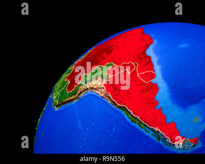 Mercosur Mitglieder aus dem Weltraum. Der Planet Erde mit Ländergrenzen und extrem hohe Detail des Planeten. 3D-Darstellung. Elemente dieses Bild f Stockfoto