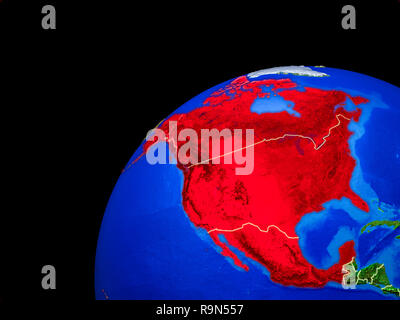 NAFTA-Mitglied staaten aus dem Weltraum. Der Planet Erde mit Ländergrenzen und extrem hohe Detail des Planeten. 3D-Darstellung. Elemente dieser imag Stockfoto