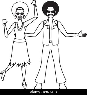 Disco Leute Karikatur in Schwarz und Weiß Stock Vektor