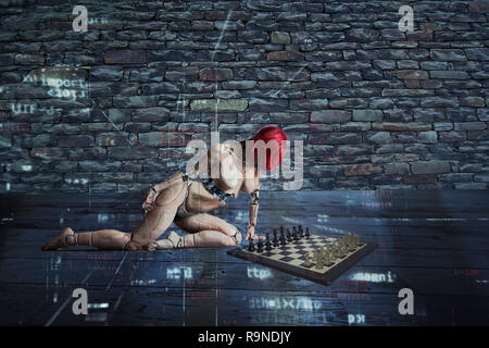 Weibliche android Schach spielen Stockfoto