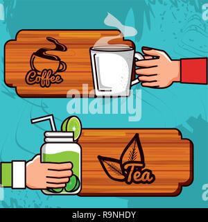 Hände mit Tassen Kaffee und Tee Vector Illustration Design Stock Vektor