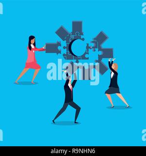 Geschäftsleute mit Puzzleteilen in Form gang Vector Illustration Design Stock Vektor