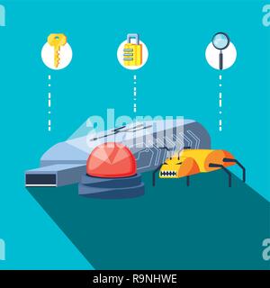 Usb-Speicher mit Symbolen Cyber Security Vector Illustration Design Stock Vektor