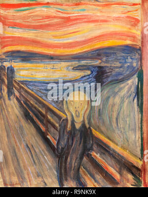 The Scream (Skrik) von Edvard Munch (1863-1944), Öl, Tempera & Pastell auf Karton, 1893. Originalversion, Nationalgalerie, Oslo. Stockfoto