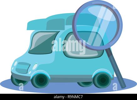 Wenig Lieferung Auto mit Lupe Vector Illustration Design Stock Vektor