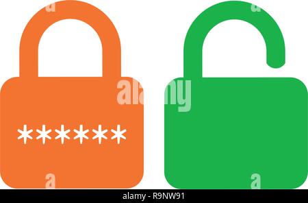Entriegeln Symbol mit password Orange und Grün in trendigen Flat Style auf weißem Hintergrund. Sicherheit Symbol für Ihre Web site Design, Logo, App Stock Vektor
