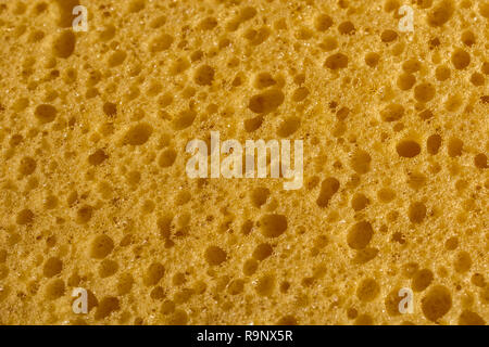 Makro Nahaufnahme der künstlichen Polymer schwamm Poren (vielleicht aus Polyester oder Polypropylen). Metapher für Schwämmen, Reinigung, Absorption, Krieg auf Kunststoff. Stockfoto