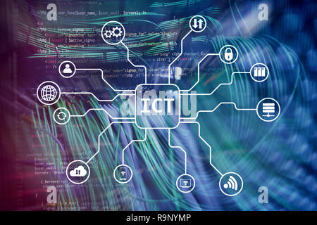 Ikt - Informations- und Kommunikationstechnologie Konzept auf Server zimmer Hintergrund. Stockfoto