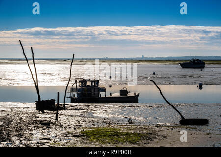 Strand. Die austernzucht, Bucht von Arcachon. Bassin d'Arcachon. Lège-Cap-Ferret, Gironde. Region Aquitanien. Frankreich Europa. Stockfoto