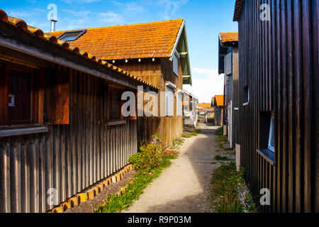 Die austernzucht, Bucht von Arcachon. Bassin d'Arcachon. Lège-Cap-Ferret, Gironde. Region Aquitanien. Frankreich Europa. Stockfoto