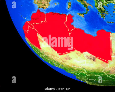 Maghreb auf realistischen Modell der Erde mit Ländergrenzen und sehr detaillierten Planeten Oberfläche. 3D-Darstellung. Elemente dieses Bild und Stockfoto