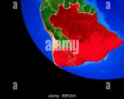 Mitglieder des Mercosur auf realistischen Modell der Erde mit Ländergrenzen und sehr detaillierten Planeten Oberfläche. 3D-Darstellung. Elemente dieses Bild fu Stockfoto