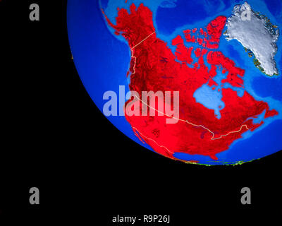 NAFTA-Mitglied staaten auf realistischen Modell der Erde mit Ländergrenzen und sehr detaillierten Planeten Oberfläche. 3D-Darstellung. Elemente dieses Bild Stockfoto