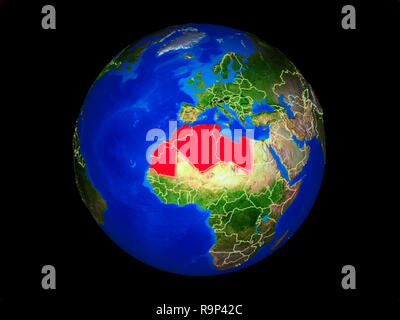 Maghreb auf dem Planeten Erde mit Ländergrenzen. Extrem detaillierte Planeten Oberfläche. 3D-Darstellung. Elemente dieses Bild durch NA eingerichtet Stockfoto