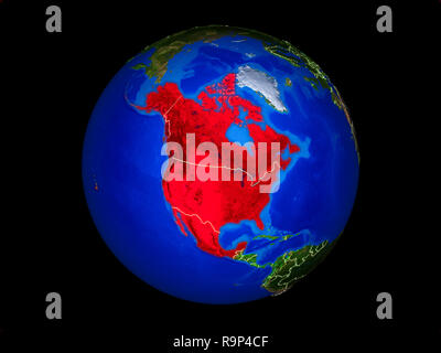 NAFTA-Mitglied staaten auf dem Planeten Erde mit Ländergrenzen. Extrem detaillierte Planeten Oberfläche. 3D-Darstellung. Elemente dieses Bild eingerichtet Stockfoto