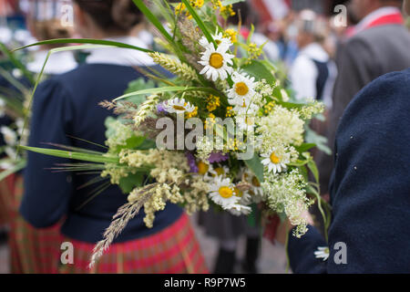 Elemente der Ornamente und Blumen. Lied und Tanz Festival in Lettland. Prozession in Riga. Lettland 100 Jahre. Stockfoto