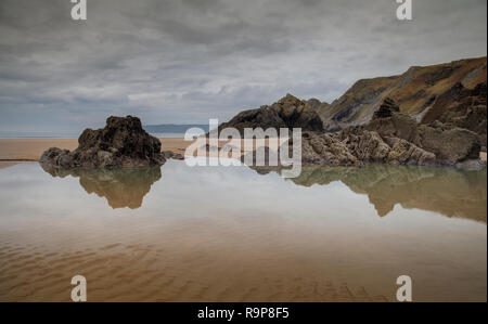 Gower Strand Reflexionen Stockfoto